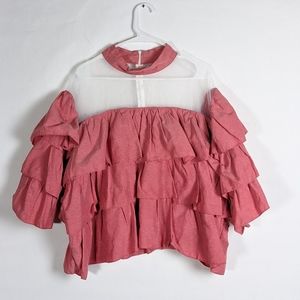 Impulsive ruffle tiered and sheer shoulder top